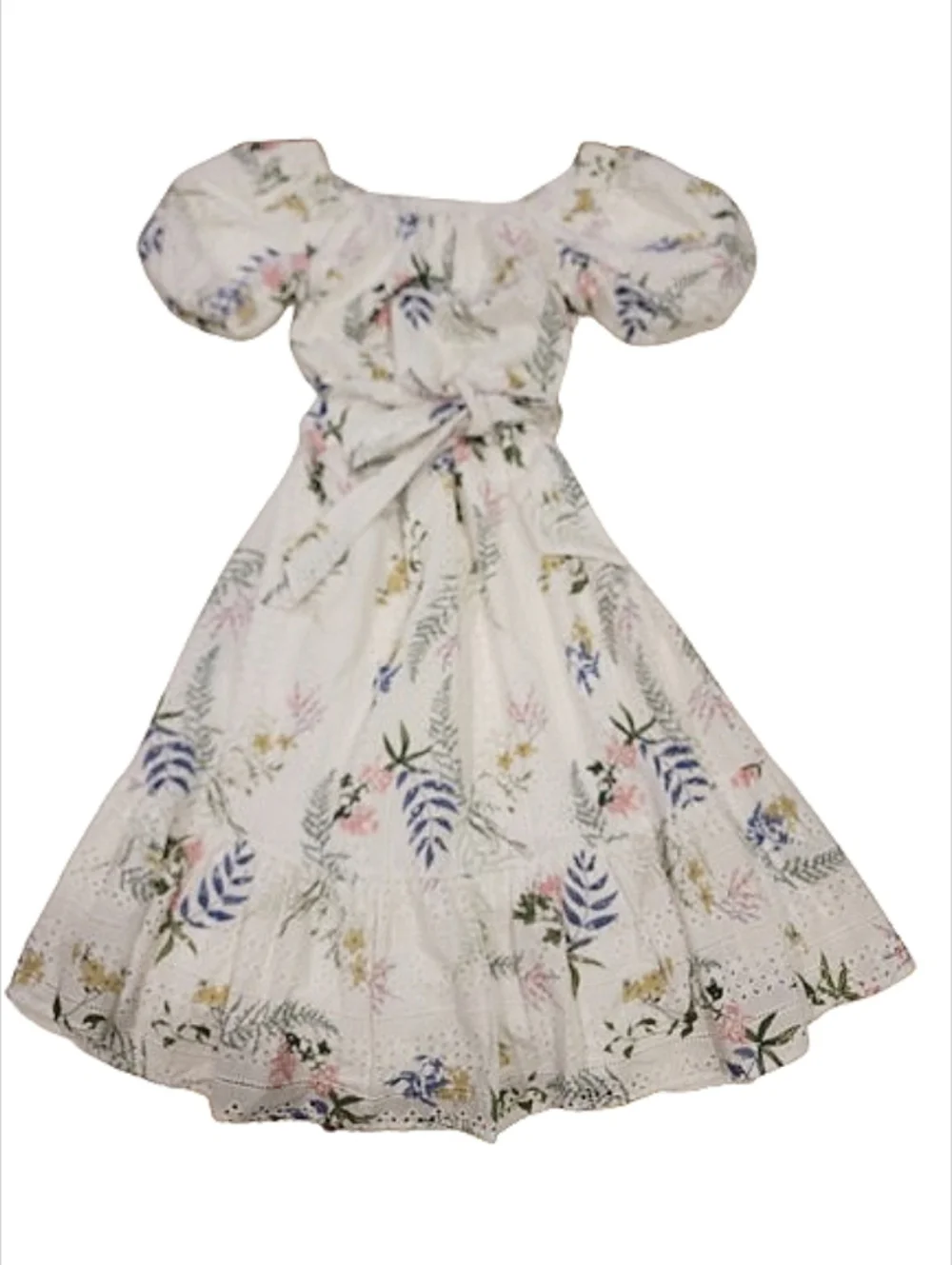 Just Me White Floral Eyelet Off-Shoulder Midi Sun Dress Large - Picture 3 of 13